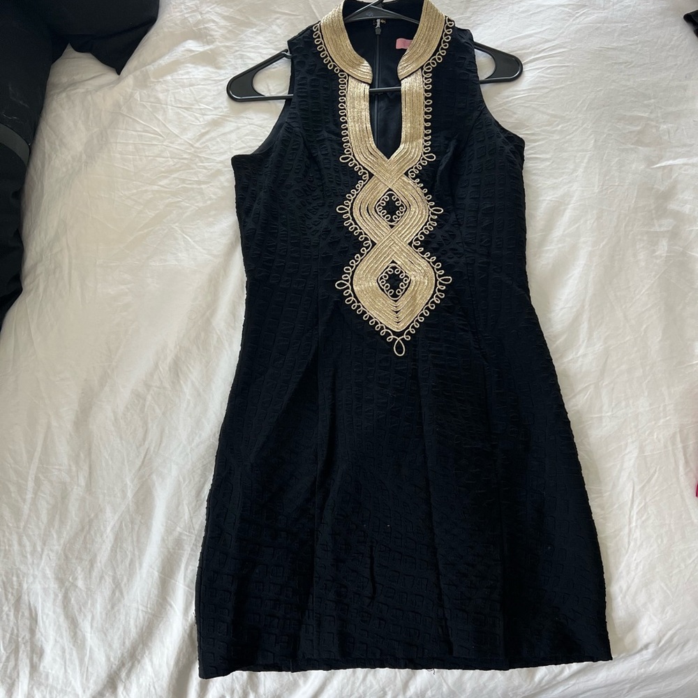 Lily Pulitzer Black and Gold Shift Dress